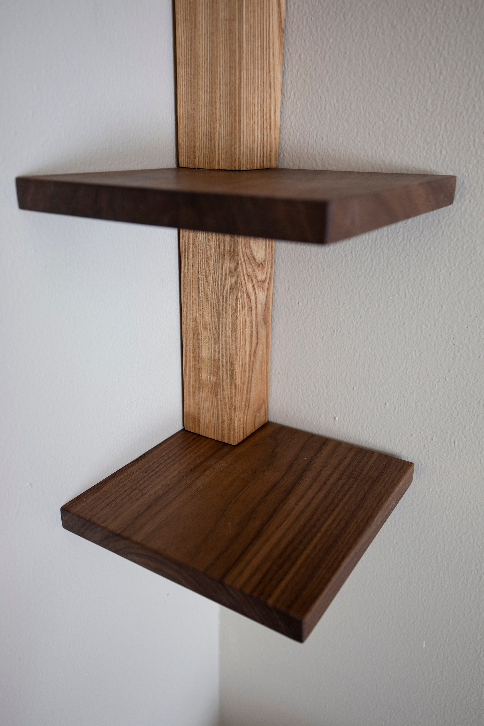 Modern Corner Shelf Wood Art Shelves Mid Century Floating Etsy