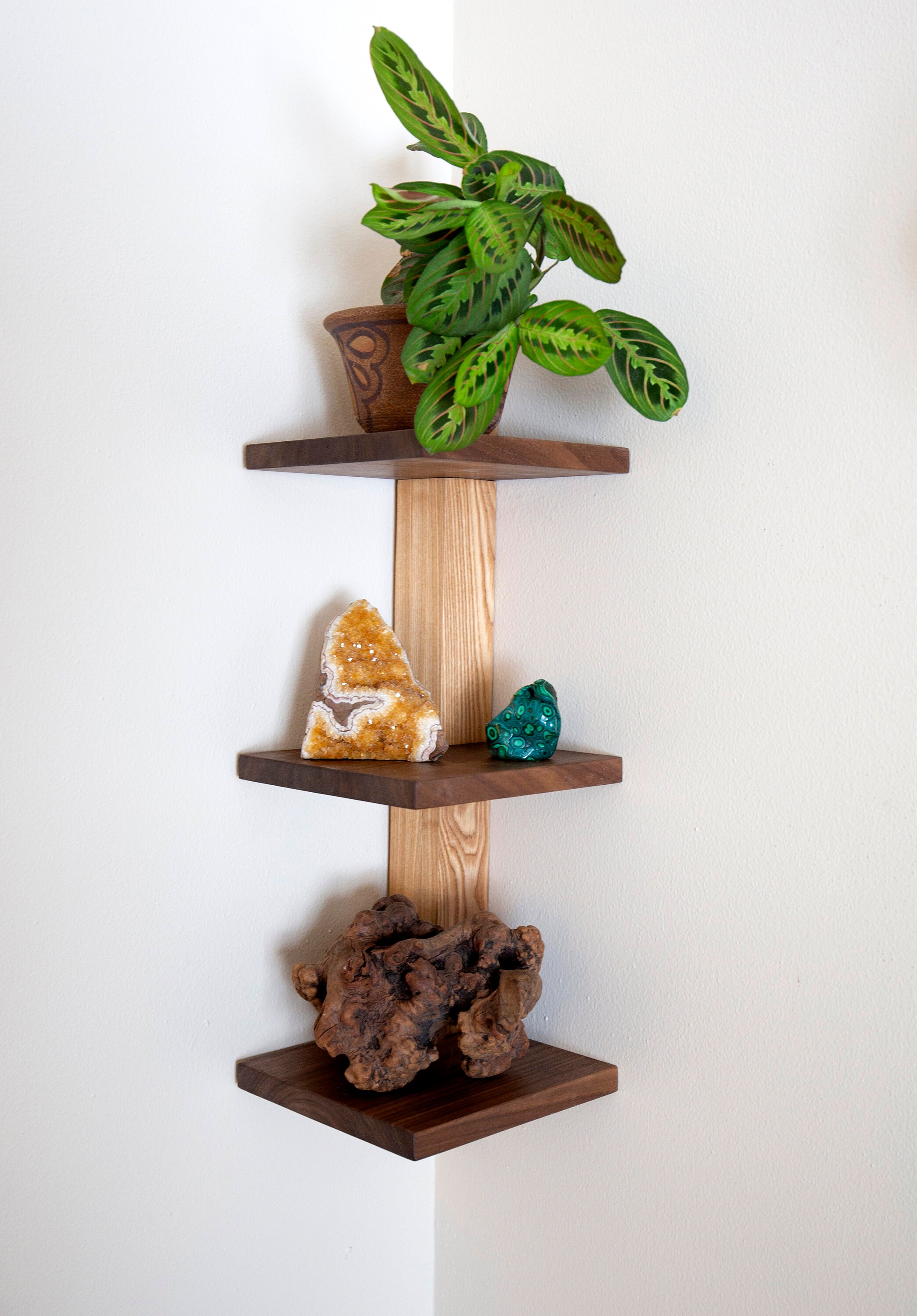 Modern Corner Shelf Wood Art Shelves Mid Century Floating Etsy