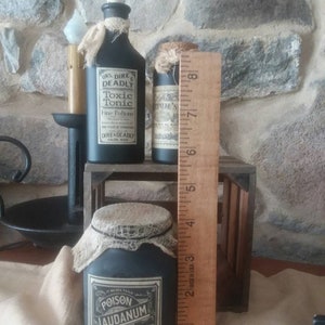 Halloween kitchen decor, witch bottles jars, potion, vintage apothecary, spooky, handmade Halloween prop, hex spirit bottles, image 8