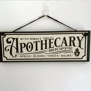Witchy woman apothecary sign, handmade Halloween decoration, apothecary sign