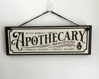Witchy woman apothecary sign, handmade Halloween decoration, apothecary sign