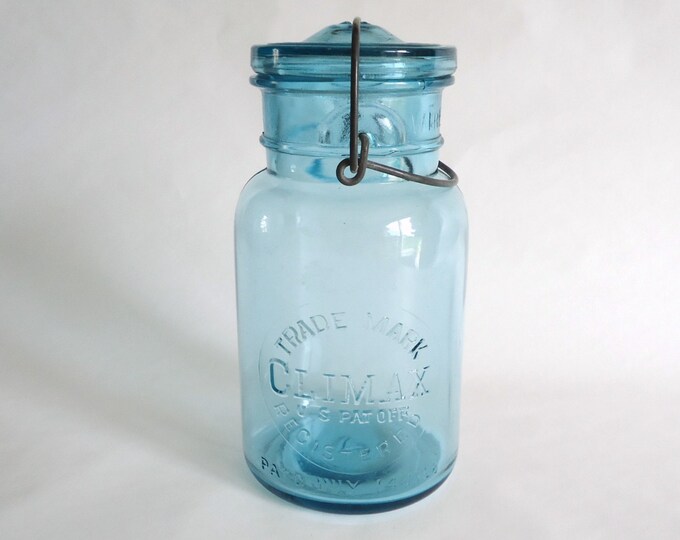 Blue Canning Jar, Rare Mason Jar, Climax Mason Jar, Jars, Glass