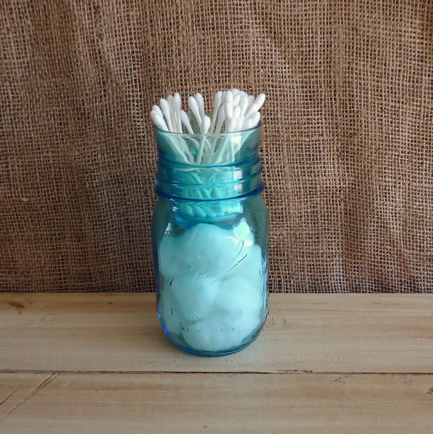 Bathroom storage q tip holder blue ball mason jar bathroom Etsy