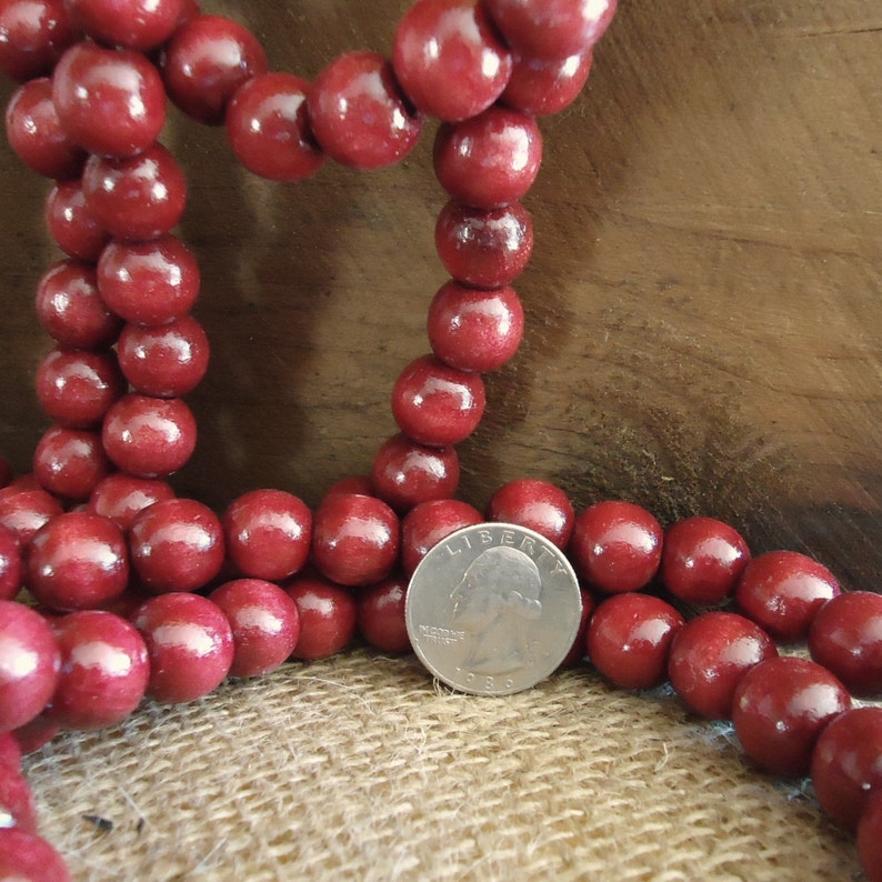 vintage Christmas rustic garland for tree Country primitive Christmas decor red wood bead garland