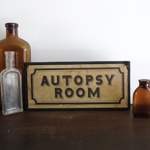autopsy room Halloween morgue haunted house sign, creepy asylum photo prop display, Ready to ship