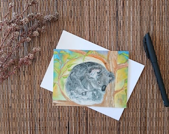 Wild & Whimsical - Blank Gift Card / Note Card - Cute Sleeping Australian Koala Nature Art