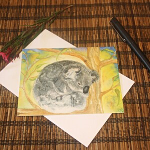 Sauvage et fantaisiste - carte-cadeau vierge / carte de correspondance - art de la nature mignon koala australien endormi