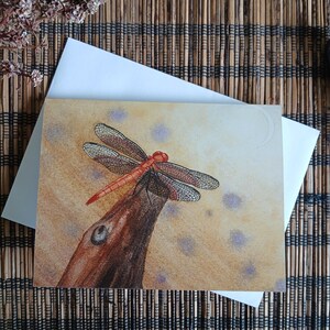 Whimsical & Wild Blank Note / Gift Card - Lone Dragonfly Resting Beneath a Crescent Moon - Watercolour Art Card
