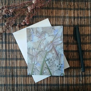 Blank Note / Gift Card - Whimsical Dragonflies with Earthy Abstract Background