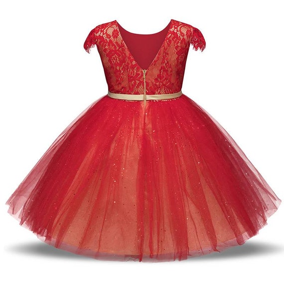 rojo dorado para niñas vestido de niña de - Etsy España