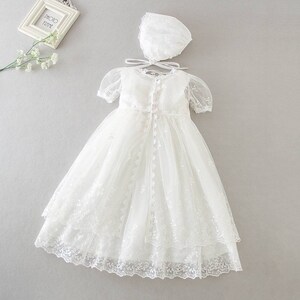 Girls christening dress, natural white dress, 2 piece christening gown, baptism dress, naming day dress, lace dress