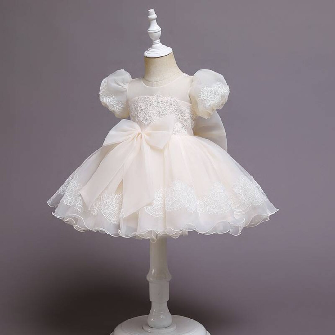 Baby Girls Cream Dress, Lace Dress, Special Occasion Dress, Flower Girl