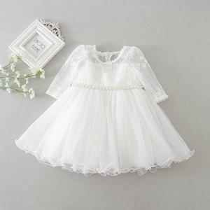 Baby girls white dress with pearl beading, white christening dress, party dress, occasion dress, flower girl dress, wedding dress, boutique