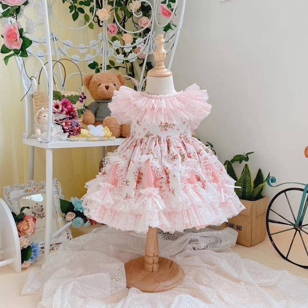 Baby Girls Vintage Floral Pink Dress, Party Dress, Summer Dress, Flower ...