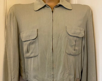 Vintage 1950s Rayon Gabardine Ricky Jacket ~ Size M to L ~ Work
