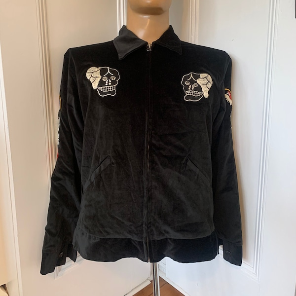 Velvet Vietnam souvenir jacket with skull geisha embroidery