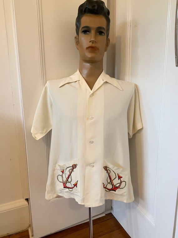 Very Rare Original 1940s B.V.D Rayon Shirt With Hand Printed 