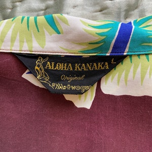 Rare maroon rayon Hawaiian shirt by Aloha Kanaka with amazing print image 10