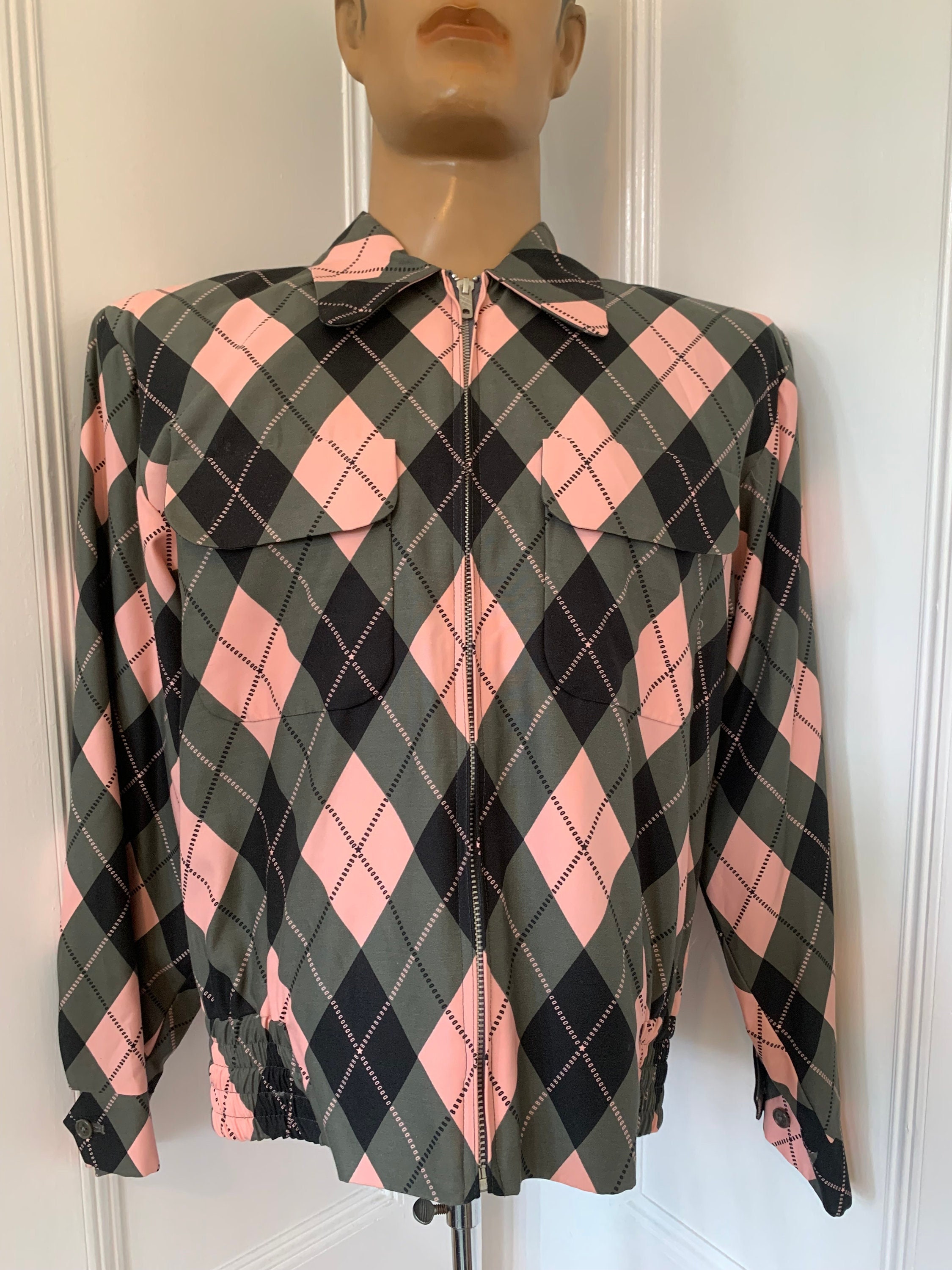50s rayon gabardine jacket argyle