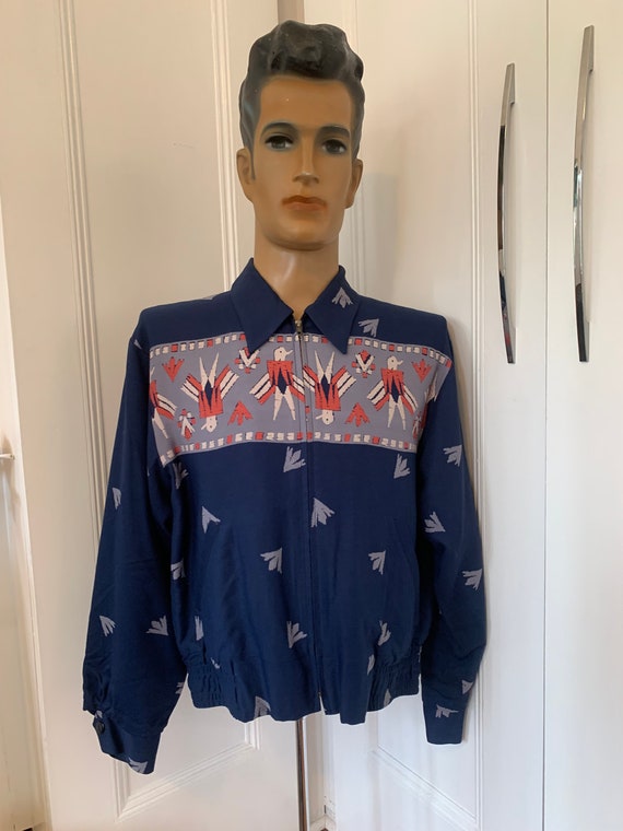 RARE! Dry Bones Blue Rayon Ricky Jacket With Thunderbird Print - Etsy