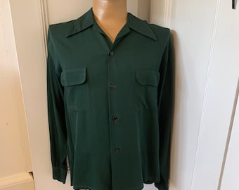 トップス 40s rayon gabardine shirts Vintage 30s 40s Rayon Loop Collar Flap Pocket Brown