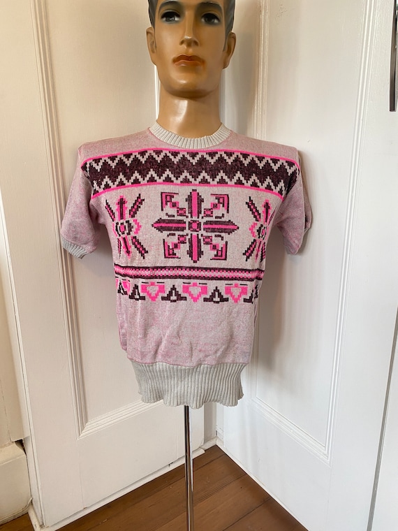 1940s original rare gray and pink summer knit T-sh