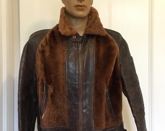 Original Grizzly Bear, 1940s Horsehide Leather & Mouton Jacket