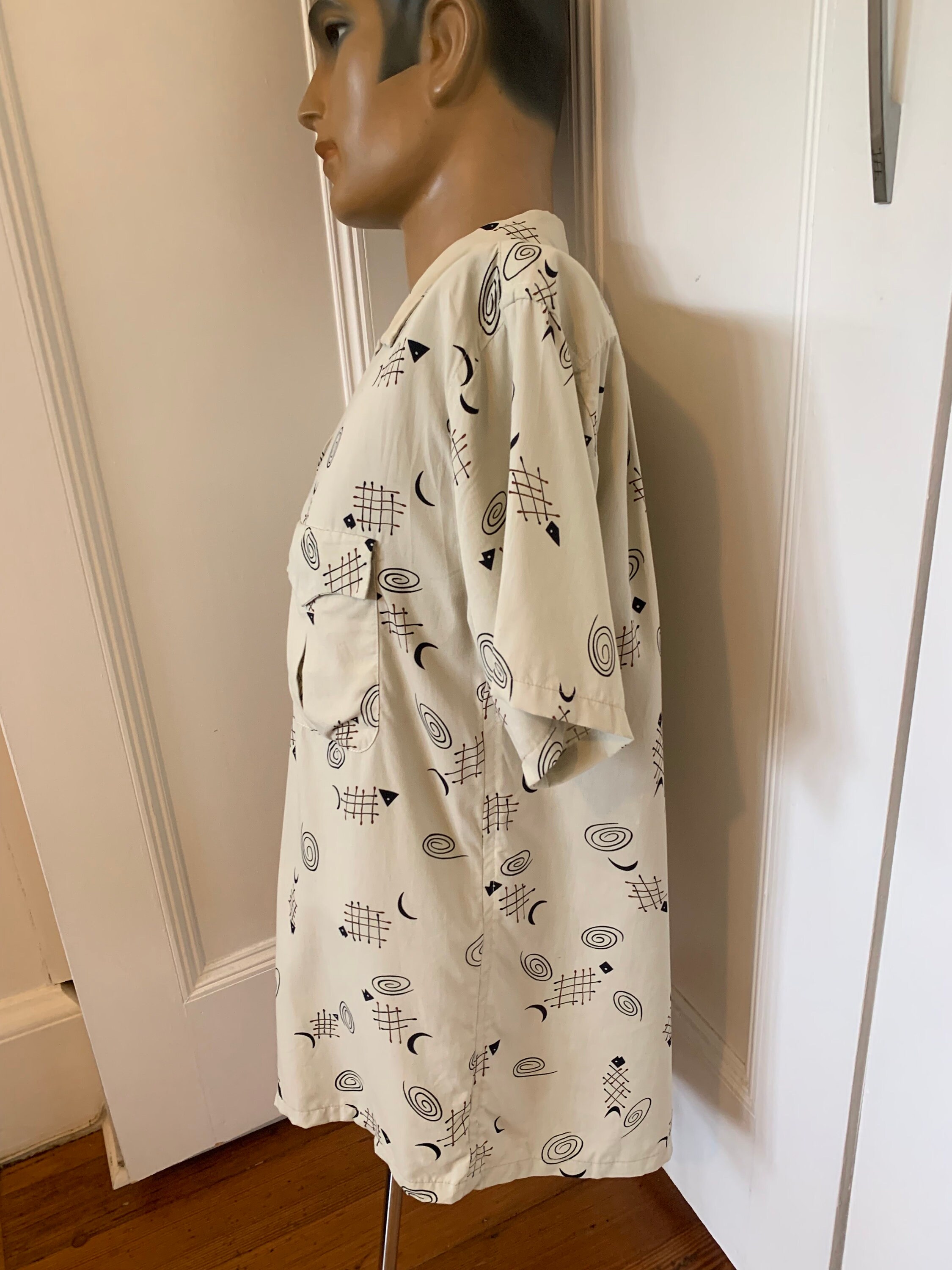 Original 1950s Rayon Shirt With Atomic Fish Bone Print From Original 1950s Rayon Shirt With Atomic Fish Bone Print From