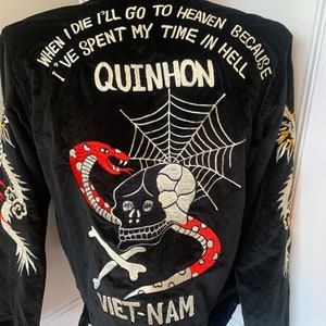 Velvet Vietnam souvenir jacket with skull geisha embroidery image 9