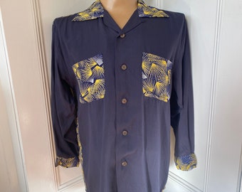 Gorgeous blue rayon Japanese repro shirt by Royal Hawaiian.