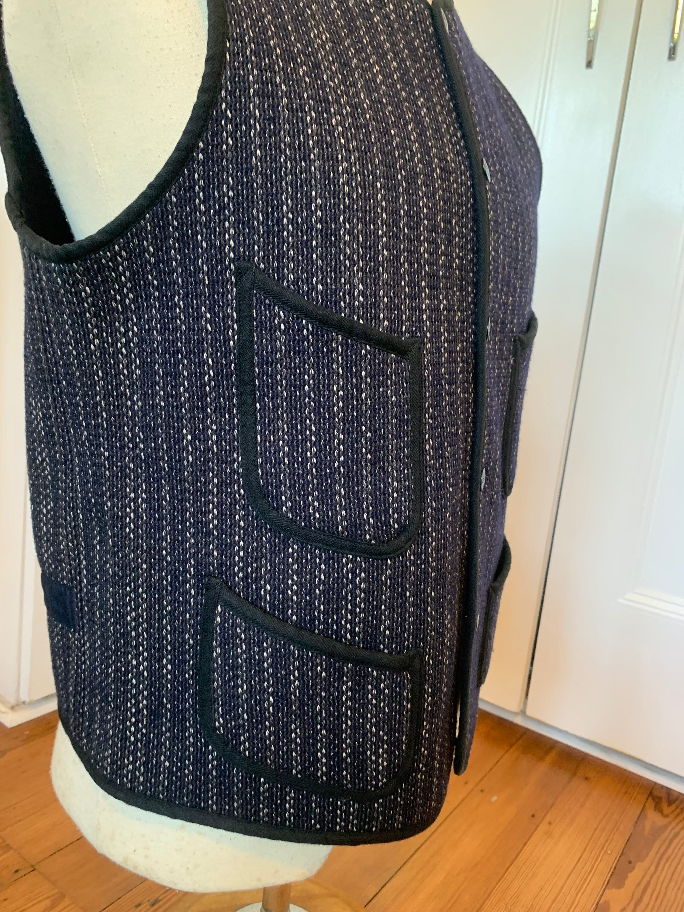 Browns Beach Vest in Black and Dark Navy Blue From Fullcount