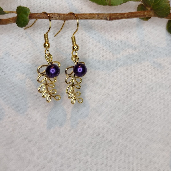 Bright Gold and Decadent Purple Leaf Earrings