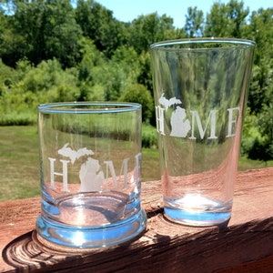 Michigan Home Themed Glasses Pair - (Choose Your Glass Style & Optional Personalization)