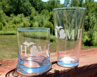Michigan Home Themed Glasses Pair - (Choose Your Glass Style & Optional Personalization)