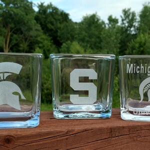 MSU Spartan Officially Licensed Etched Candle Holder – Glass Candle Holder (Choose Your Logo) (#8112)