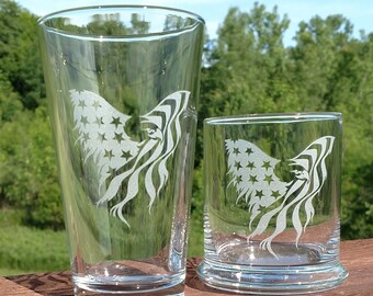 American Flag and Eagle Glasses - Set of 4 (Choose your glass type - Pint or Rocks)