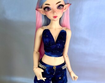 1:4 "Gold in Our Galaxy" Shorts Set for Minifee, slim MSD, BJD, Custom Doll Fashions, Handcrafted Clothes for Dolls