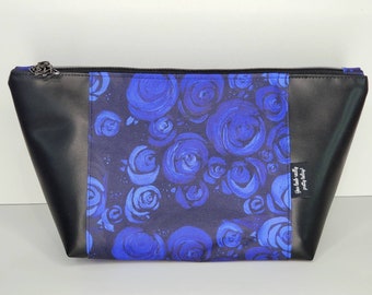 Lovely "Blue Roses" Large Peek-a-Boo Make-up Bag, Custom Waterproof Toiletry Bag or Travel Bag