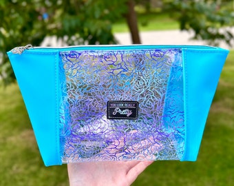 Gorgeous "Galaxy Roses" Large Clear Peek-a-Boo Make-up Bag, Custom Jelly Vinyl, Toiletry Bag or Travel Pouch