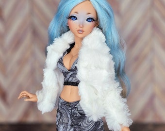1:4 Soft White Fur Jacket for Minifee or slim MSD, BJD, Handcrafted Fashion Doll Clothes