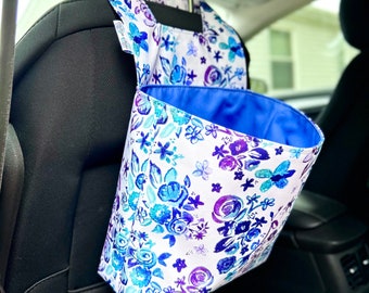 Custom Car Trash Bag "Cold Tone Flowers" For Your Car, Waterproof Cotton, Large Bag Travel Waste basket, Car Trash Can, Travel Storage Bag