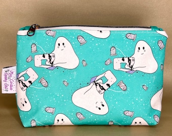 Lovely "Sew Ghostly" Custom Midnight Kiss Pouch, Mini Bag, Accessory Pouch