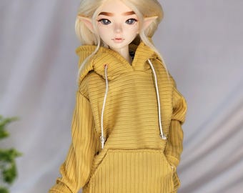 Mustard Yellow Ribbed Hoodie, Minifee MSD MDD BJD Doll Clothes
