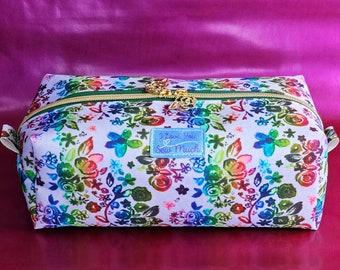 Darling "Rainbow Flowers" Large Boxy Pouch, Cosmetic Bag, Make-up Bag, Custom Waterproof Toiletry Bag, or Travel Bag