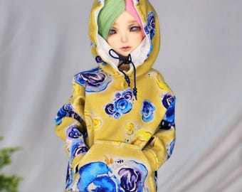 Blue and Yellow Flower Hoodie for Minifee, 1/4 Slim MSD BJD Doll