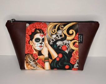 Day Of The Dead "Sugar Skulls" Large  Peek-a-Boo Make-up Bag, Dia De Los Muertos Inspired Waterproof Toiletry Bag or Candy Skulls Travel Bag