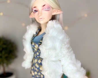 1:4 Soft White Fur Jacket for Minifee or slim MSD, BJD, Handcrafted Fashion Doll Clothes