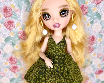 Stunning "Olive Leaves" Layered Dress, Fits Rainbow and Shadow Dolls, Cutom High Fashion, OOAK Clothes