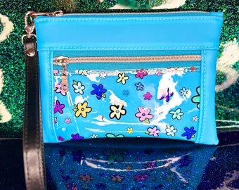 Entzückende "Gänseblümchen" Devon Wristlet, Custom Clear TPU Vinyl und Jelly Vinyl Clutch, Reißverschlusstasche