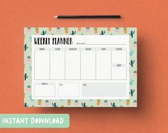 Weekly Planner Cactus Print | A4 and US letter size PDFs included – INSTANT DOWNLOAD
